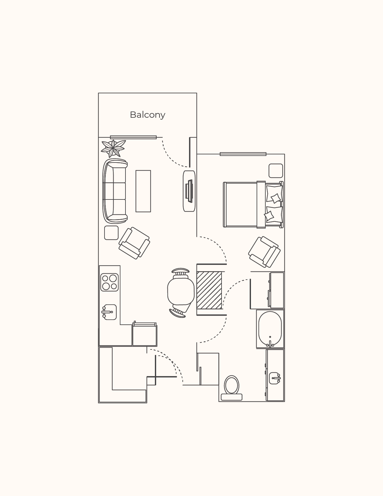 One-Bedroom Plan A, 645 Sq ft.